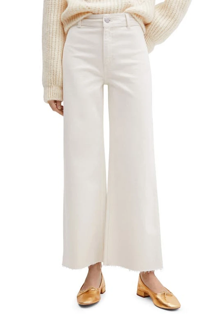 MANGO High Waist Raw Hem Culotte Jeans Off White at Nordstrom,