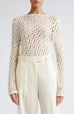 Róhe Boatneck Cotton Blend Lace Top Cream at Nordstrom, Us