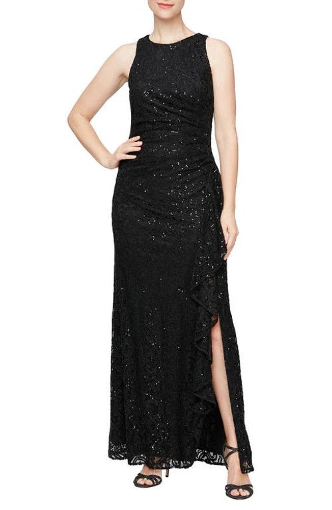 Alex Evenings Sequin Ruched Ruffle A-Line Gown at Nordstrom,