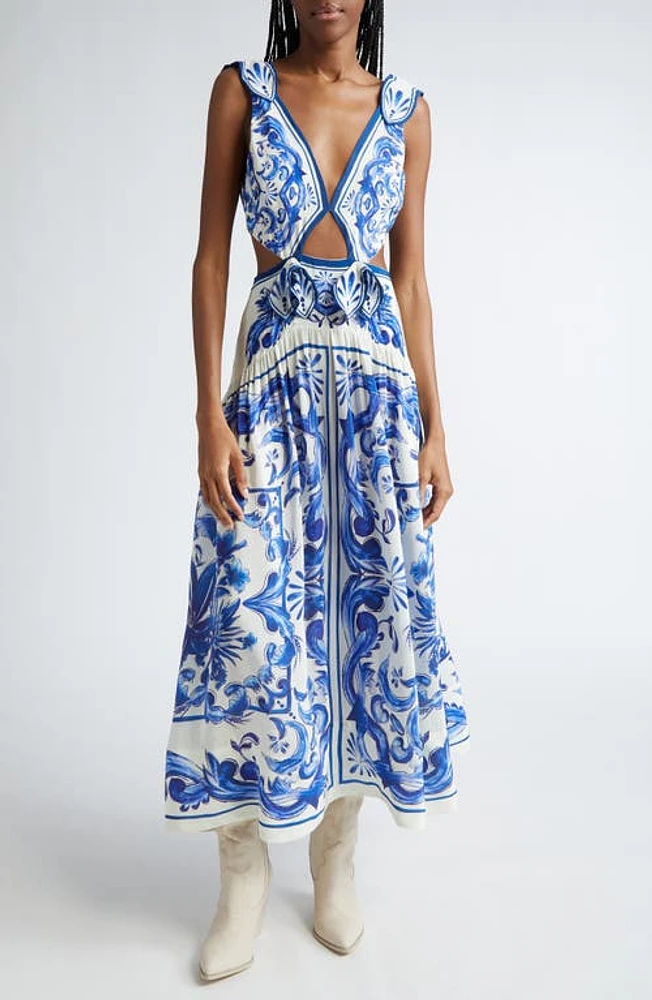 FARM Rio Garden Tiles Cutout Maxi Dress in Off-White at Nordstrom, Size Small