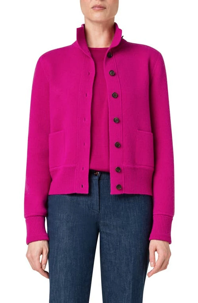 Akris Stand Collar Cashmere Cardigan in 067-Magenta at Nordstrom, Size 4