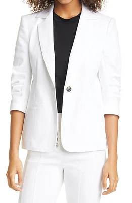 Cinq à Sept Khloe Ruched Sleeve Denim Blazer White at Nordstrom,