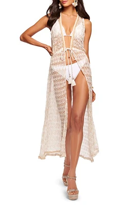 Ramy Brook Meredith Metallic Sheer Cover-Up Dress White Lurex Chevron Knit at Nordstrom,