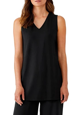 Eileen Fisher V-Neck Sleeveless Jersey Tunic Top Black at Nordstrom,