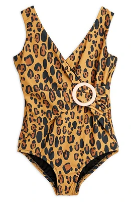 Mini Rodini Kids' Leopard Print One-Piece Swimsuit Beige at Nordstrom,