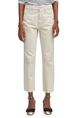 MANGO Raw Hem Crop Straight Leg Jeans Ecru at Nordstrom,