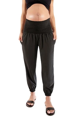 Ingrid & Isabel Smocked Waist Maternity Joggers Black at Nordstrom,