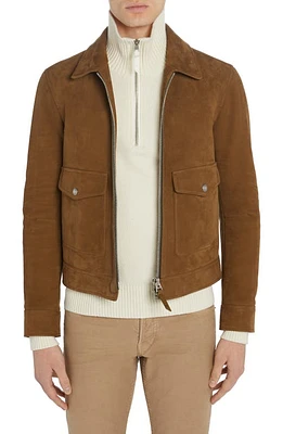 TOM FORD Nubuck Leather Blouson Jacket Cigar at Nordstrom, Us