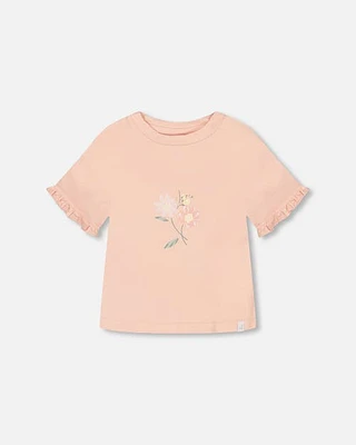 Deux Par Deux Girl's Organic Cotton Top With Print And Frills Blush Pink at Nordstrom