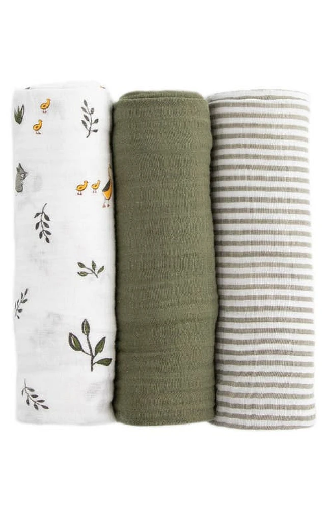 little unicorn 3-Pack Organic Cotton Muslin Swaddle Blankets in Forest Friends 2 at Nordstrom