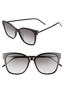 Saint Laurent 56mm Rectangular Sunglasses in Shiny Black/Smoke Gradient at Nordstrom