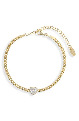 SHYMI Fancy Shape Cubic Zirconia Curb Chain Bracelet in Gold/White/heart at Nordstrom, Size 6