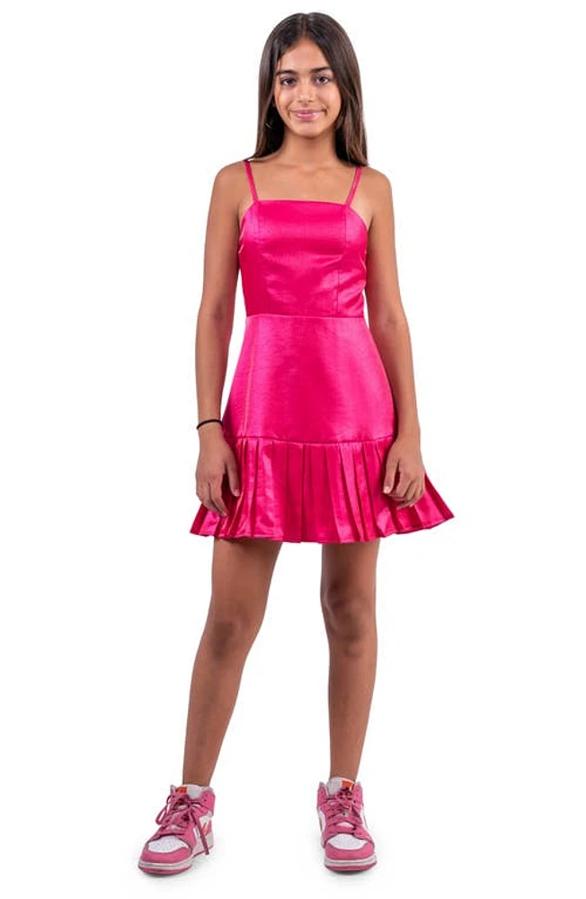 Miss Behave Kids' Lace-Up Back Pleated Party Dress in Pink at Nordstrom, Size 12