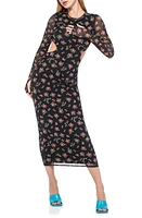 AFRM Janet Floral Cutout Long Sleeve Mesh Midi Dress in Noir Rose Garden at Nordstrom, Size Medium