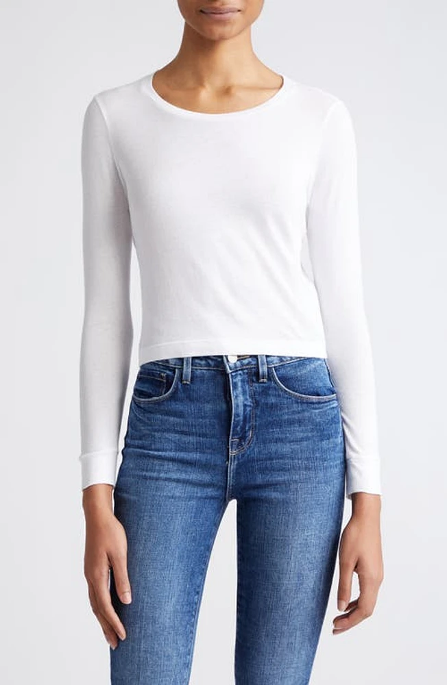 L'AGENCE Benny Crewneck Crop T-Shirt White at Nordstrom,