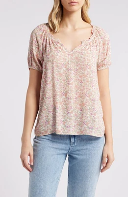 Lucky Brand Floral Split Neck Top Multi at Nordstrom,