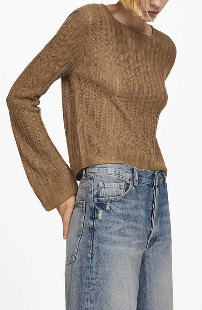 MANGO Tierra Vertical Rib Sweater Medium Brown at Nordstrom,