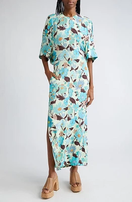 Stella McCartney Garden Floral Draped Back Dress in 3945 - Multicolor Mint at Nordstrom, Size 4 Us