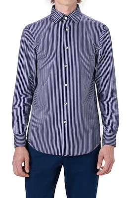 Bugatchi OoohCotton Stripe Button-Up Shirt Midnight at Nordstrom,