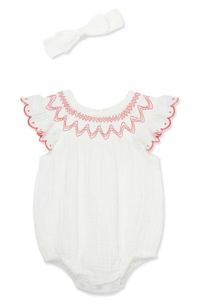 Little Me Smocked Bubble Bodysuit & Headband White at Nordstrom,