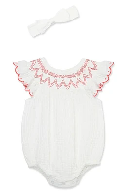 Little Me Smocked Bubble Bodysuit & Headband White at Nordstrom,