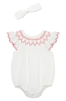 Little Me Smocked Bubble Bodysuit & Headband White at Nordstrom,