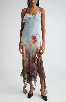 Acne Studios Delouise Blurry Meadow Chiffon Dress in Dusty Blue at Nordstrom, Size 2 Us