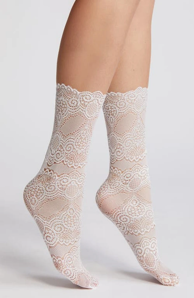 HIGH HEEL JUNGLE Scalloped Lace Crew Socks in White at Nordstrom