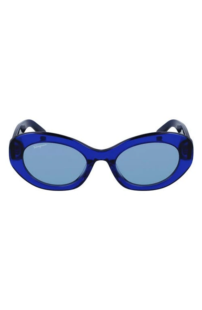 FERRAGAMO 53mm Oval Sunglasses in Blue/Grey at Nordstrom