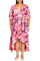 City Chic Lover's Lane Floral Tulip Hem Wrap Maxi Dress in Lovers Lane at Nordstrom