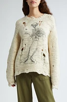 R13 Skeleton Distressed Wool Sweater Cream at Nordstrom,