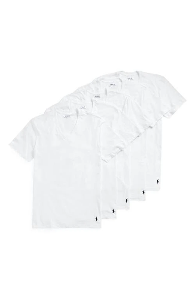 Polo Ralph Lauren 5-Pack Relaxed Fit Logo Embroidered V-Neck Undershirts White at Nordstrom,