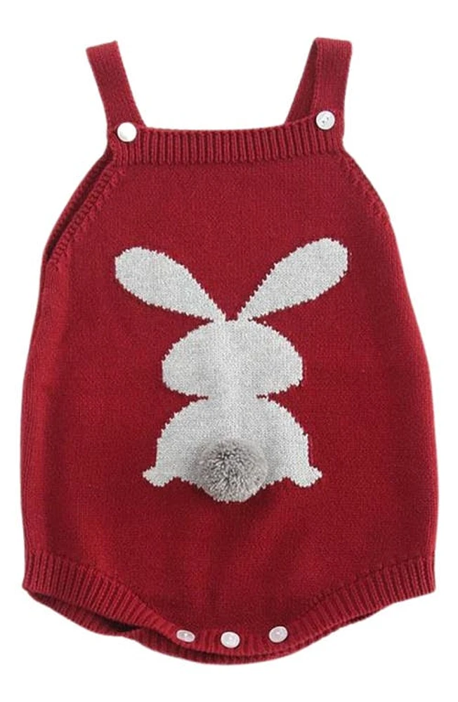 Ashmi & Co. Emilia Bunny Appliqué Cotton Sweater Romper in Red at Nordstrom, Size 0-3M