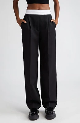 Alexander Wang Logo Elastic High Waistband Pleated Wool Trousers 001 Black at