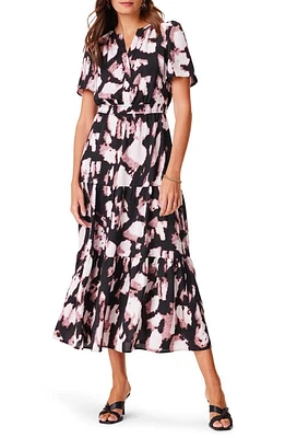 NIC+ZOE Spring Shadow Daydream Tiered Midi Dress Black Multi at Nordstrom,