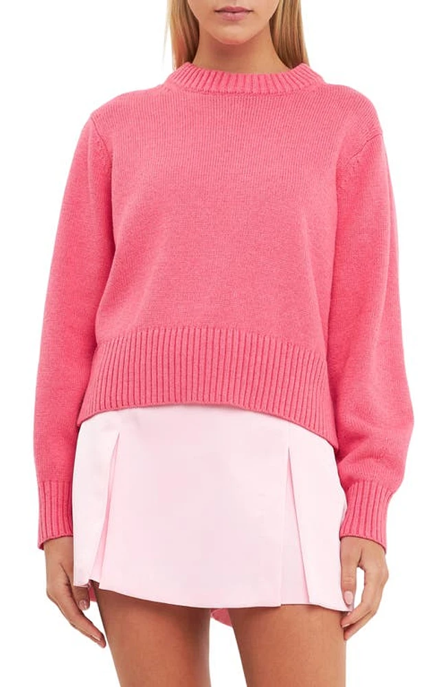 English Factory Crewneck Cotton Blend Sweater Pink at Nordstrom,