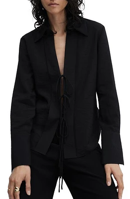 MANGO Tie Front Shirt Black at Nordstrom,