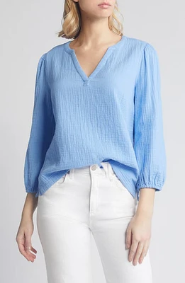 caslon(r) Long Sleeve Cotton Gauze Popover Top at Nordstrom,