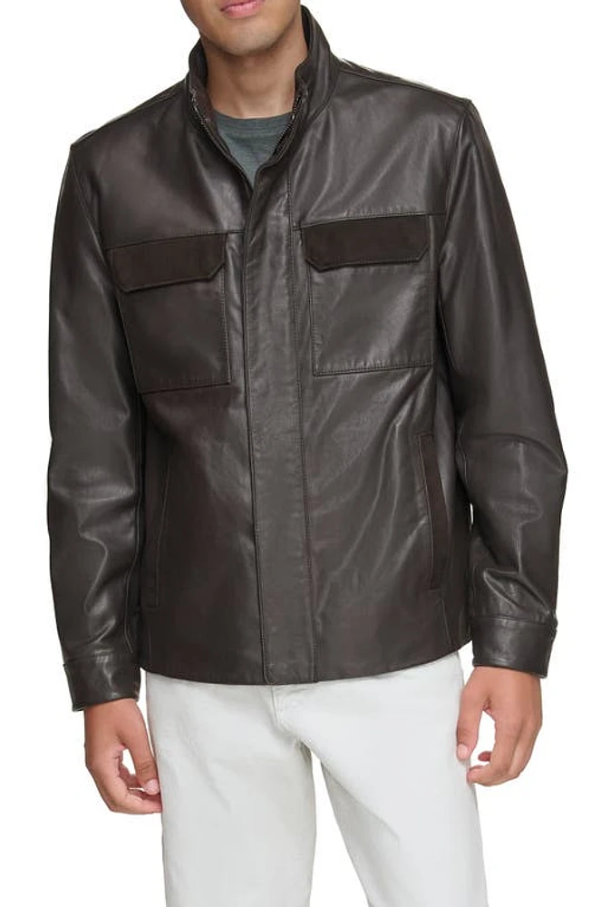 Andrew Marc Venlo Leather Jacket Brown at Nordstrom,