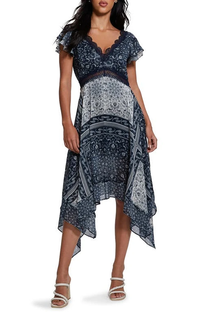 GUESS Tania Paisley Handkerchief Hem Dress in Sashiko Bandana Print at Nordstrom, Size Small