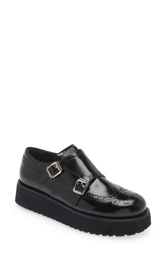 Miu Monk Strap Platform Shoe Black at Nordstrom,