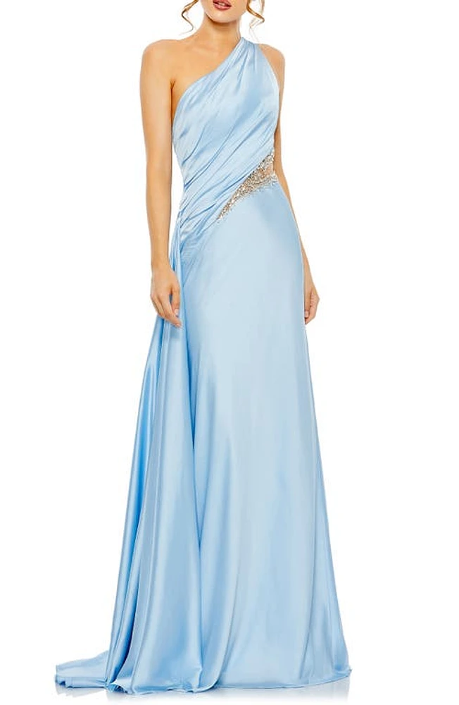 Mac Duggal Crystal Detail One-Shoulder Satin Gown Powder Blue at Nordstrom,