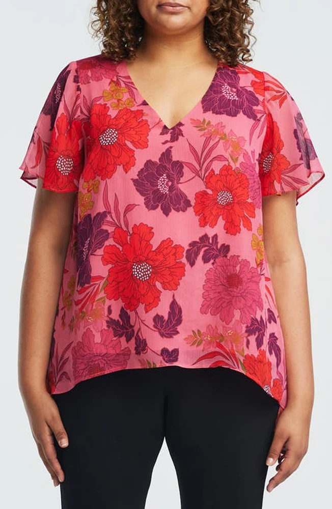 Estelle Delta Floral Flutter Sleeve Top Print at Nordstrom,