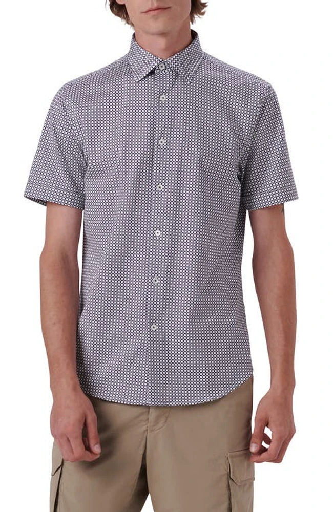 Bugatchi OoohCotton Medallion Print Short Sleeve Button-Up Shirt White at Nordstrom,