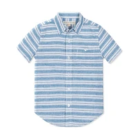 Hope & Henry Boys' Linen Short Sleeve Button Down Shirt, Infant Variegated Stripe at Nordstrom,