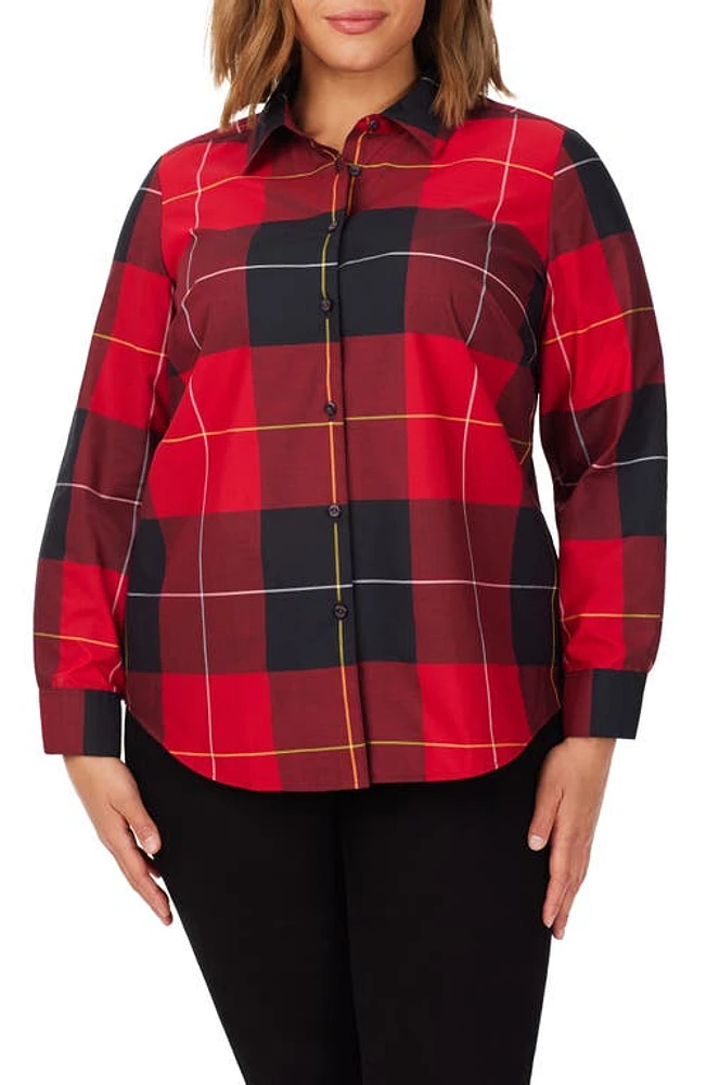 Foxcroft Rhea Plaid Cotton Blend Button-Up Shirt Black/red at Nordstrom,