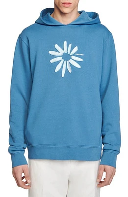 sandro Glossy Flower Cotton Graphic Hoodie Blue Grey at Nordstrom,