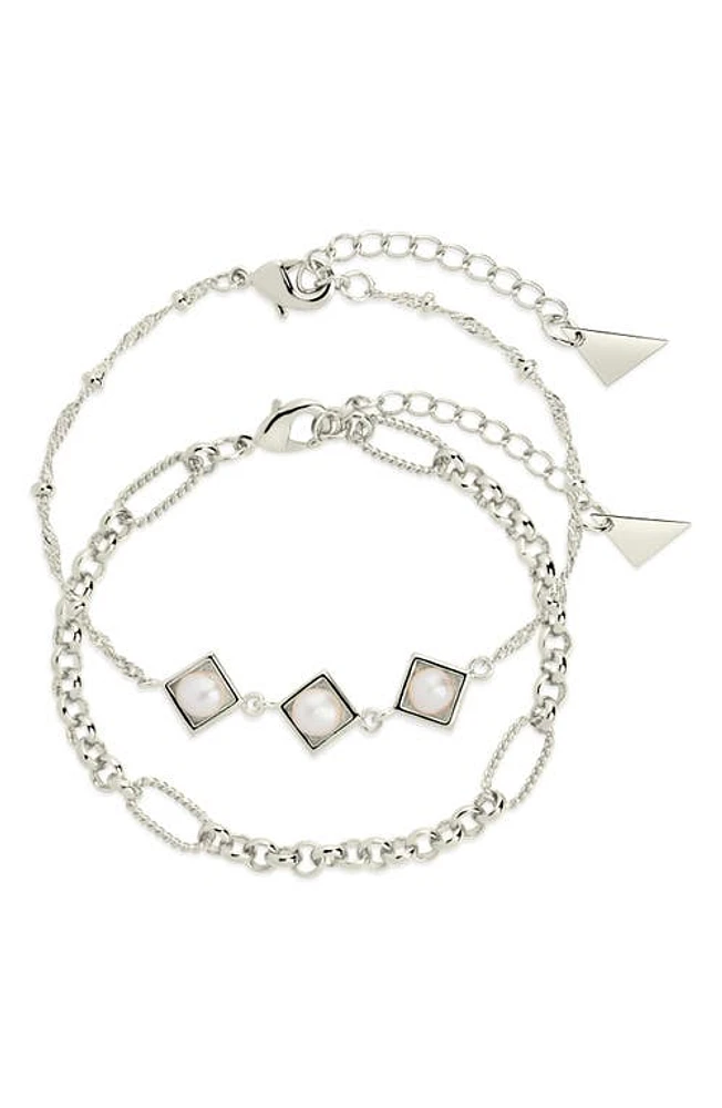 Sterling Forever Reine Set of 2 Bracelets in Silver at Nordstrom