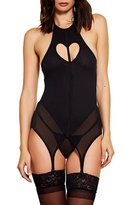 Hauty Crossover Mesh Teddy with Garter Straps Black at Nordstrom,