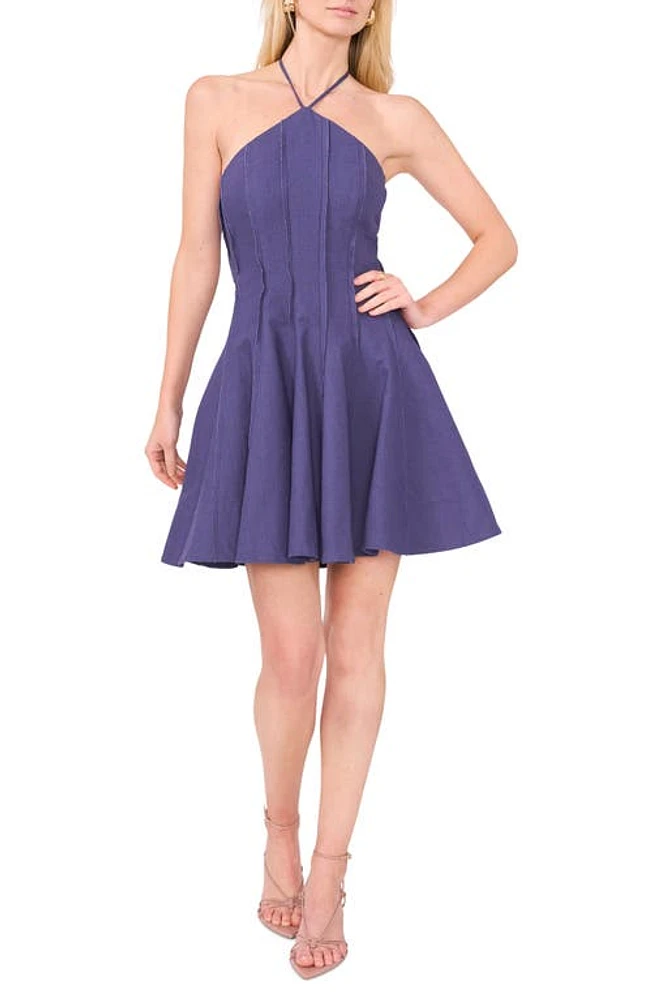 Parker The Dayna Halter Fit & Flare Linen Cotton Minidress Navy Berry at Nordstrom,